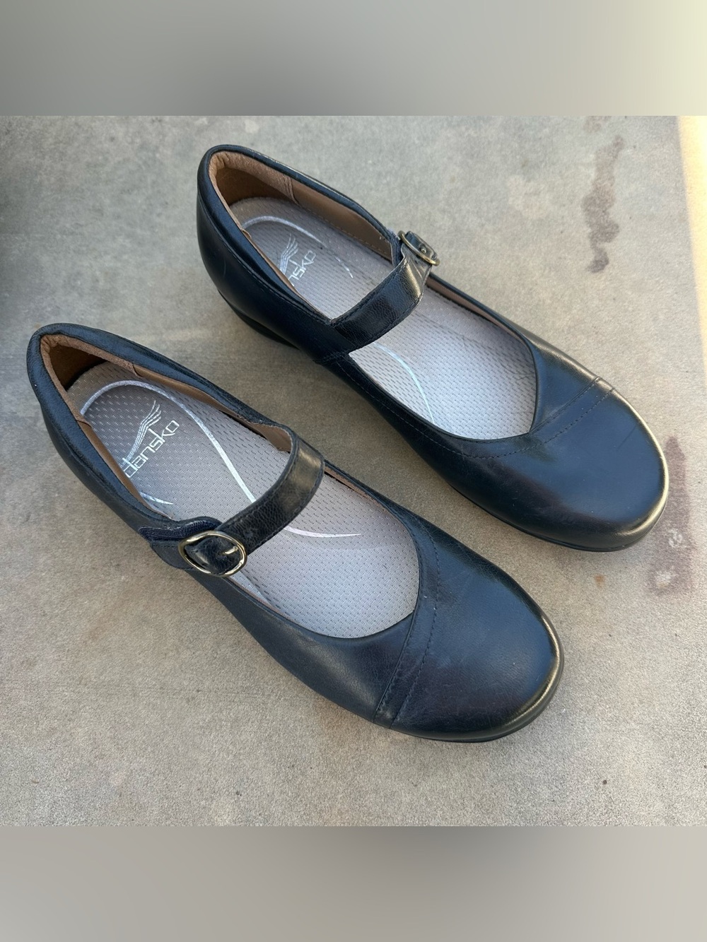 Dansko Fawna Mary Jane Shoes 38 Dark Navy Blue Leather Classic Support 7.5-8 US